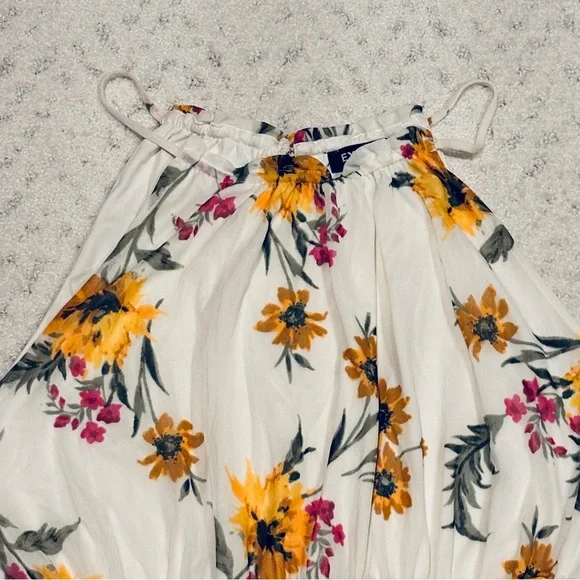 Express Floral Halter Top Women Large Smocked Peplum Waist Cream Yellow Girly - Picture 5 of 11